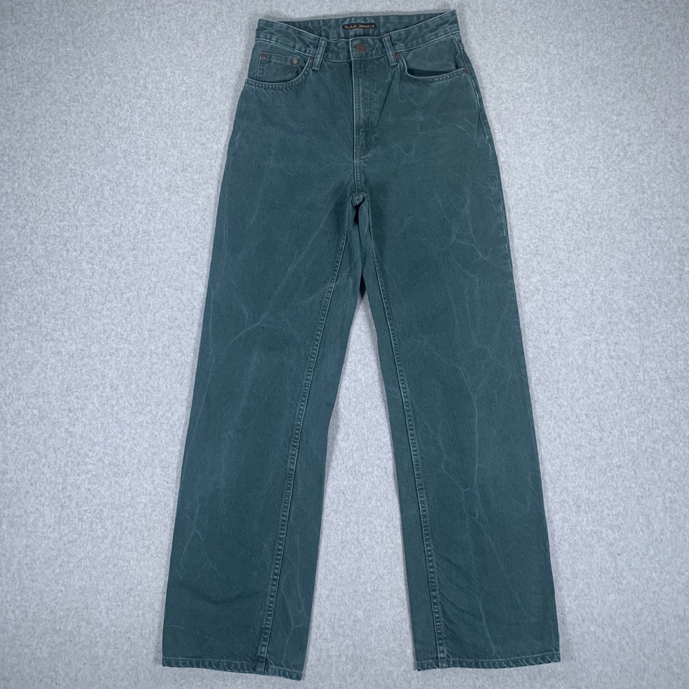 Nudie Jeans Clean Eileen Womens 27 Racing Green Wide Leg High Rise Denim Pants - Picture 2 of 14
